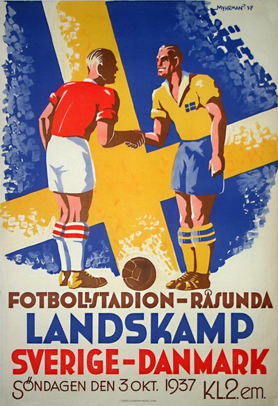 Sweden - Denmark Soccer Football Poster original poster designed by Myhrman, Evert (1907-1983)