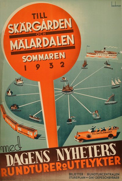 Dagens Nyheter rundturer och utflykter Skärgården Mälardalen original poster designed by Anders Beckman