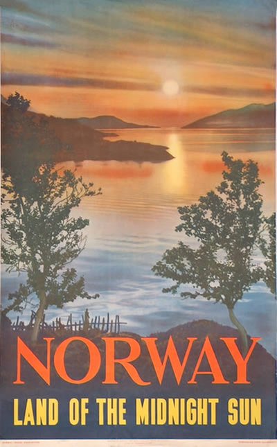 Norway - Land of the Midnight Sun original poster designed by Photo by Algård