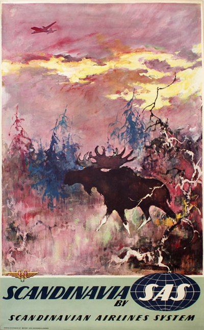 by SAS - Scaninavian Airlines - Moose Elg original poster designed by Nielsen, Otto (1916-2000)
