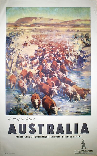 Australia. Alice Springs. Cattle of the Inland original poster designed by Northfield, James (1888-1973)