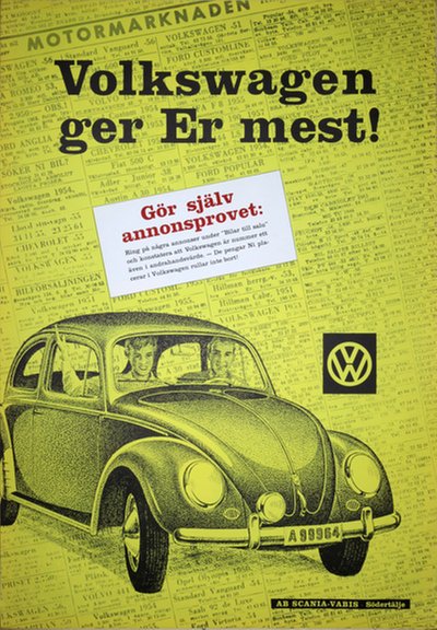 VW Volkswagen Beetle 1950s poster original poster designed by AB Ervaco