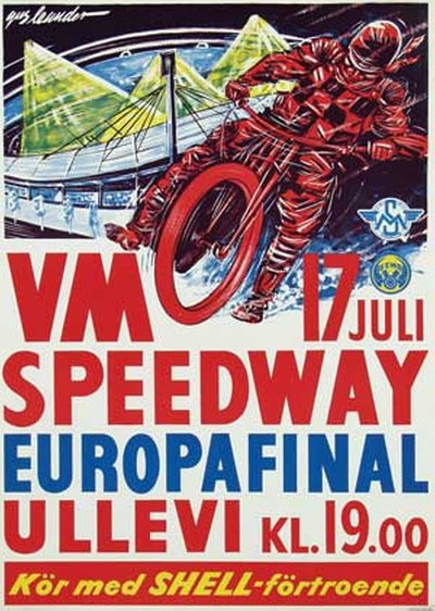 VM Speedway Europafinal Ullevi original poster designed by Leander, (Gus) Gustav Egron (1909-1980)