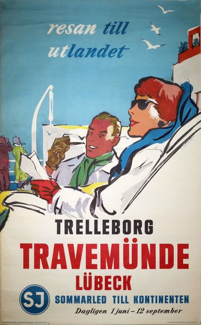 SJ Trelleborg Travemünde Lübeck original poster designed by Heffer, Erik (1909-1995)