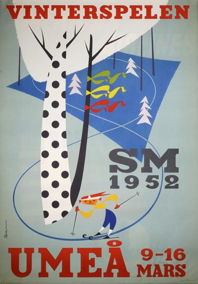 Vinterspelen Umeå SM 1952 original poster designed by Sandgren, Ragnar (Ranke) (1916-2000)