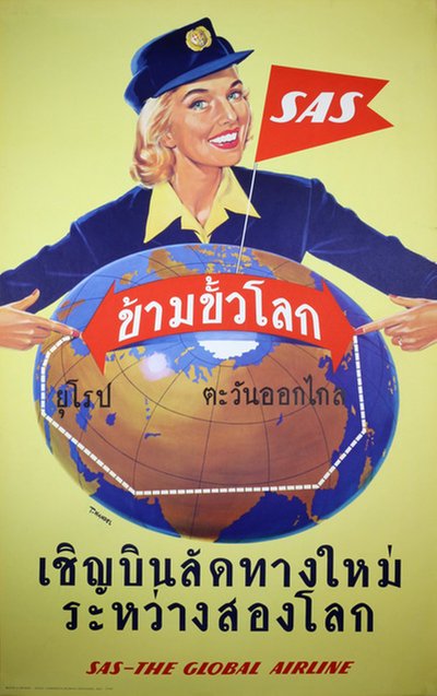 SAS - Over the Pole - Thai - Siam original poster designed by Mandel, Tomas (1923-2014)
