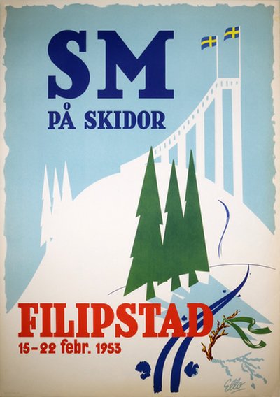 SM Skidor Filipstad 1953 original poster designed by Ello