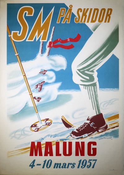 SM Skidor 1957 Malung original poster designed by Almqvist, Gösta