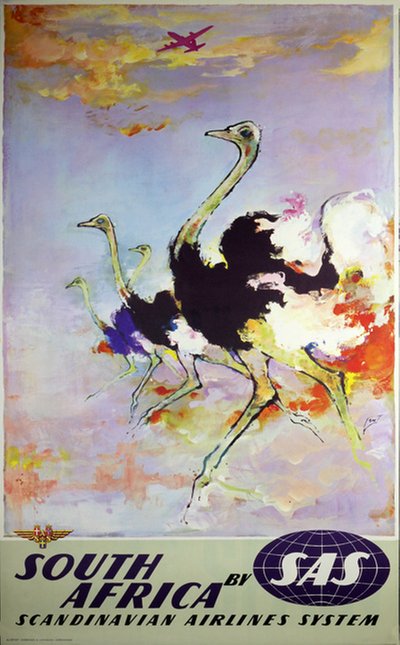 by SAS - South Africa - Ostrich original poster designed by Nielsen, Otto (1916-2000)