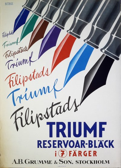 Filipstads Triumf Reservoar-Bläck original poster designed by Bethge, Rolf (1897-1982)