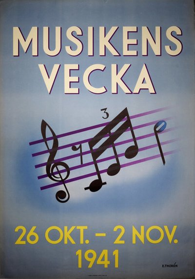 Musikens Vecka 1941 original poster designed by E. Thoren
