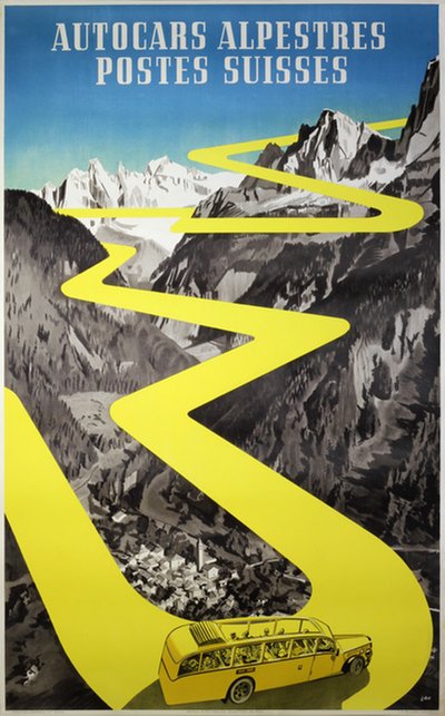 Autocars Alpestres Postes Suisses original poster designed by Libiszewski, Herbert (Libis) (1897-1985)