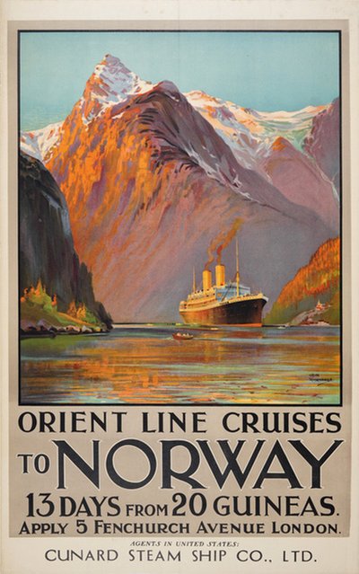 Orient Line Cruises to Norway original poster designed by Rosenvinge, Odin (1880-1957)
