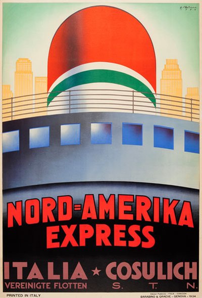 Nord Amerika Express - Italia - Cosulich original poster designed by Patrone, Giovanni (1904-1963)