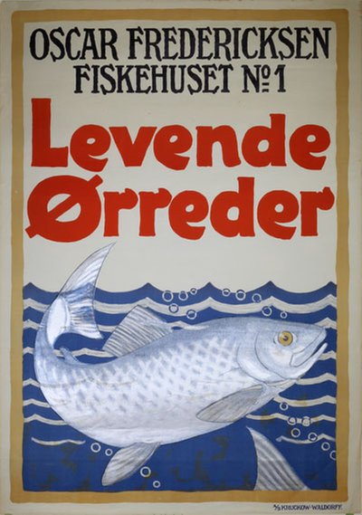 Levende Ørreder - Trout original poster designed by Aage Lund (1892-1972)