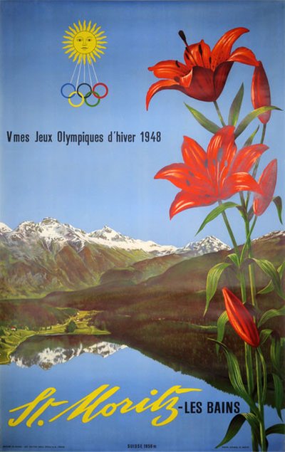 St. Moritz - Olympic Games 1948 original poster designed by Photo: Steiner, Albert