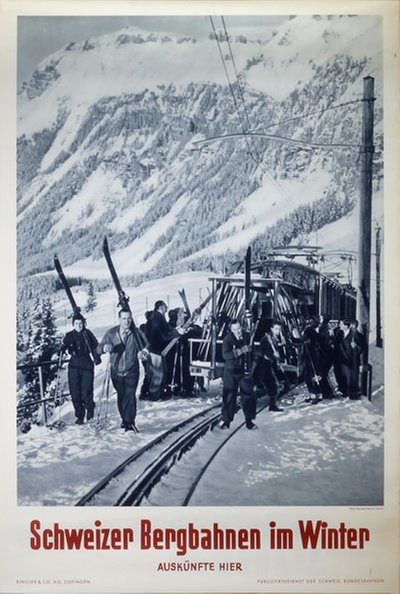 Schweizer Bergbahnen im Winter original poster designed by Photo: Charles E. Brown, London