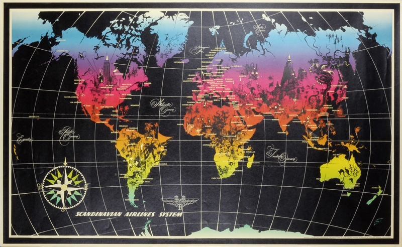 SAS World Map original poster designed by Nielsen, Otto (1916-2000)