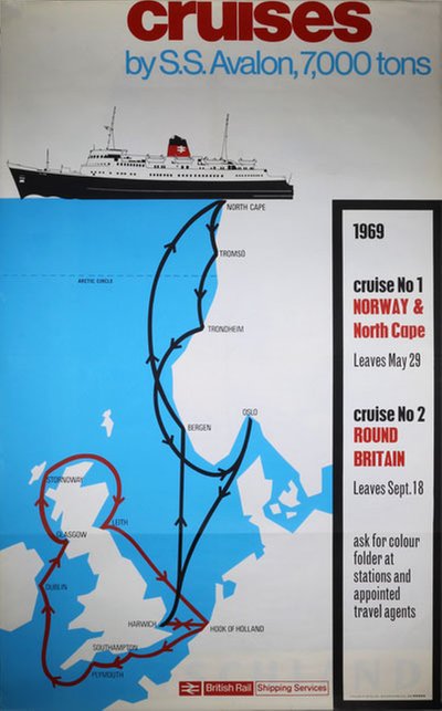 British Rail SS Avalon Cruises Norway North Cape original poster 