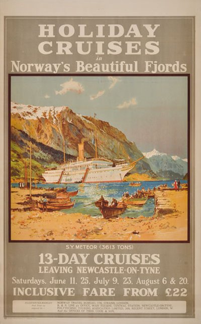 Holiday Cruises in Norway fjords original poster designed by Dixon, Charles Edward (1872-1934)