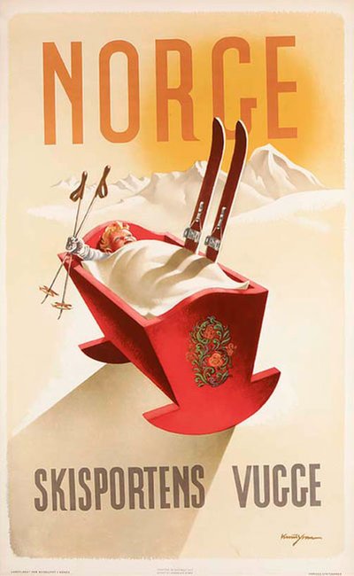 Norge Skisportens Vugge original poster designed by Yran, Knut (1920-1998)