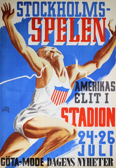 Stockholmsspelen Stockholm Stadion original poster designed by Lundquist, Birger Richard Emanuel (1910-1952)