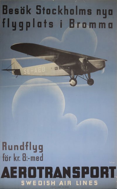 Aerotransport - Bromma Stockholm Airport original poster designed by Beckman, Anders (1907-1967)