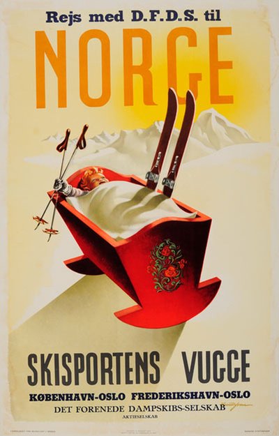 Norge Skisportens Vugge DFDS original poster designed by Yran, Knut (1920-1998)