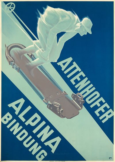 Attenhofer Alpina Bindung original poster designed by Moos, Carl Franz (1878-1959)