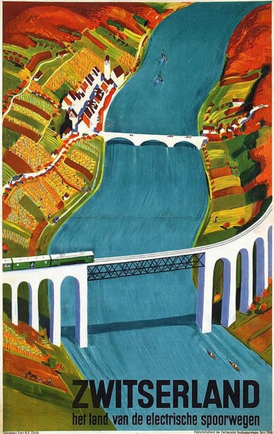Zwitserland - Switzerland Eglisau bridge original poster designed by Baumberger, Otto (1889-1960)