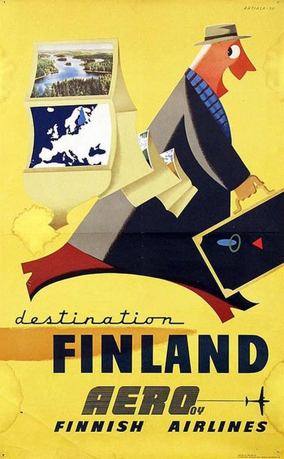 Finland Aero Finnish Airlines original poster designed by Ahtiala, Heikki (1913-1983)