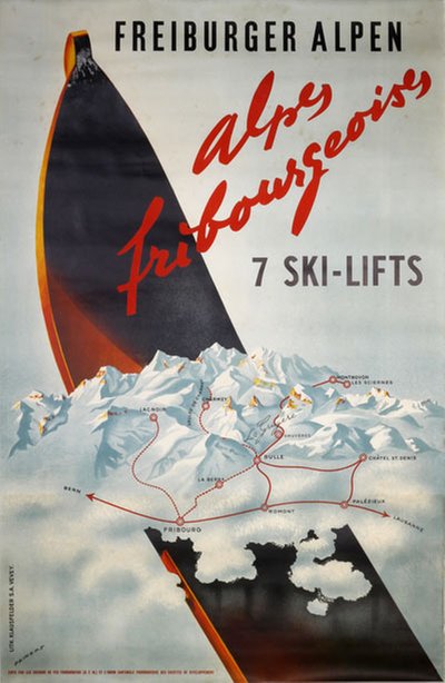 Freiburger Alpen - Alpes Fribourgeoises - Switzerland original poster designed by Peikert, Martin (1901-1975)