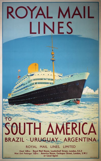 Royal Mail Lines to South America original poster designed by Jarvis, William Howard (1903-1964)