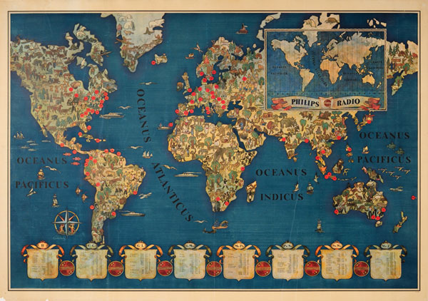 Original vintage poster: Philips Radio - World Map for sale at www.waterandnature.org