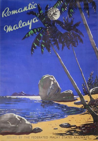 Romantic Malaya - Malay States Railways original poster designed by J R Charton
