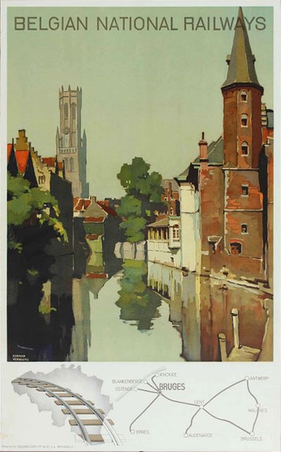 Belgian National Railways - Bruges Brugge original poster designed by Verbaere, Herman (1906-1993)