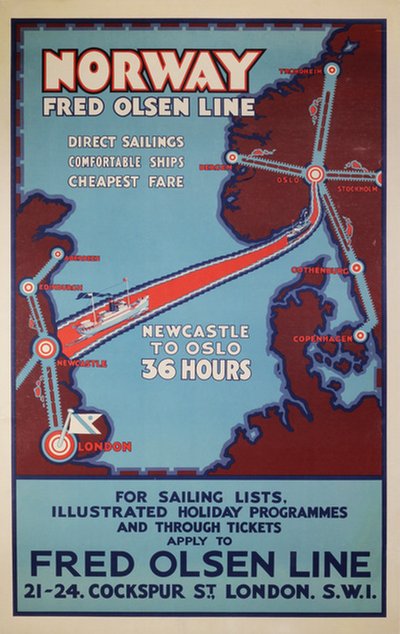 Norway Fred Olsen Line Newcastle Oslo original poster 