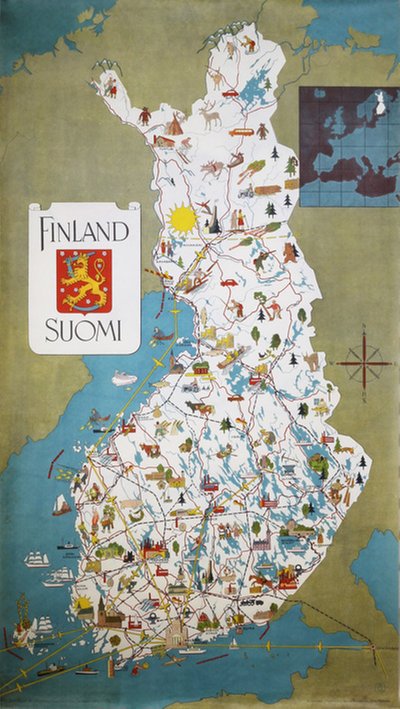 Finland Suomi poster map 1949 original poster 