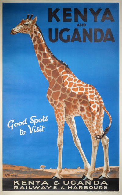 Kenya and Uganda - Railways and Harbours - Giraffe original poster designed by Ed Keeley