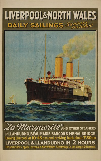 Liverpool & North Wales - La Marguerite  original poster designed by Brown, Samuel John Milton (1873-1965)