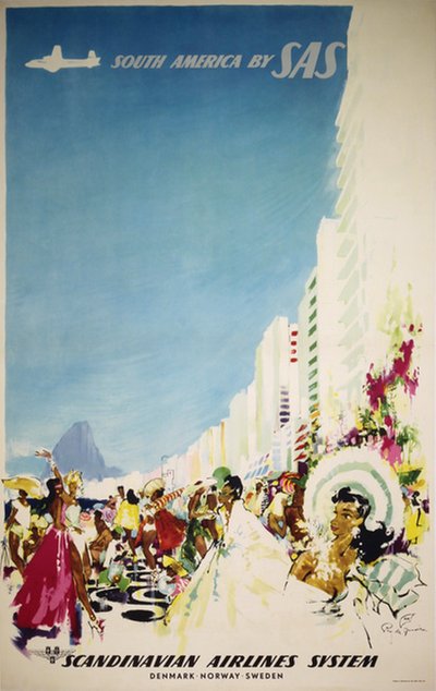 SAS - South America - Rio de Janeiro original poster designed by Nielsen, Otto (1916-2000)