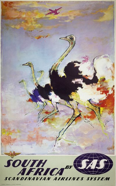 by SAS - South Africa - Ostrich original poster designed by Nielsen, Otto (1916-2000)