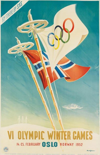 VI Olympic Winter Games Oslo 1952 fly there by SAS original poster designed by Yran, Knut (1920-1998)