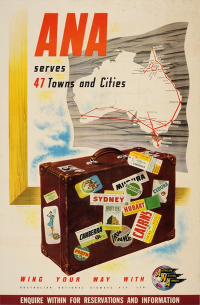 ANA Australian National Airways original poster designed by Skate, Ronald Clayton (1913-1991)