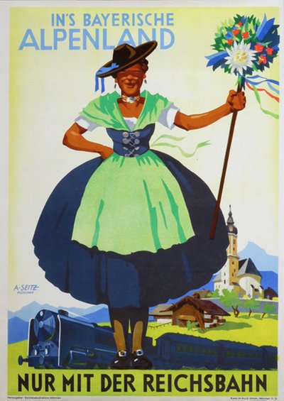 In's Bayerische Alpenland nur mit Der Reichsbahn original poster designed by Seitz A