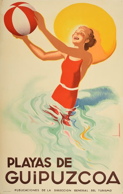 Spain - Playas de Guipuzcoa original poster designed by Morell Macías, Josep (1899-1949)