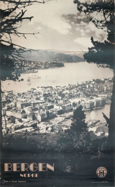 Bergen - Norge - Norway original poster designed by Photo: Alf Adriansen (1894-1969)