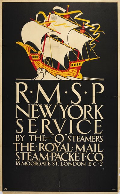 R.M.S.P New York Service original poster designed by Shepherd, Charles (Shep) (1892-)