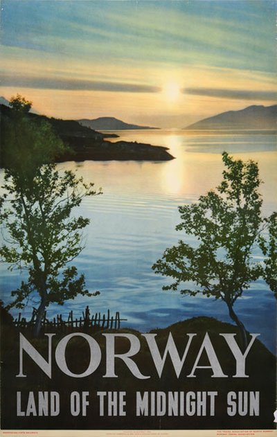 Norway The Land of Midnight Sun 1950 original poster designed by Photo: Ålgård