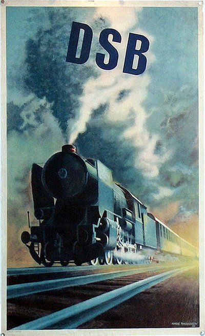 DSB - Steam Locomotive  original poster designed by Rasmussen, Aage (1913-1975)